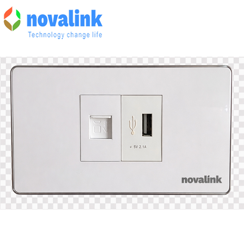 Bộ ổ cắm Mạng + USB 5V-2A &acirc;m tường novalink  NV-21002WS+P21-2A ch&iacute;nh h&atilde;ng cao cấo